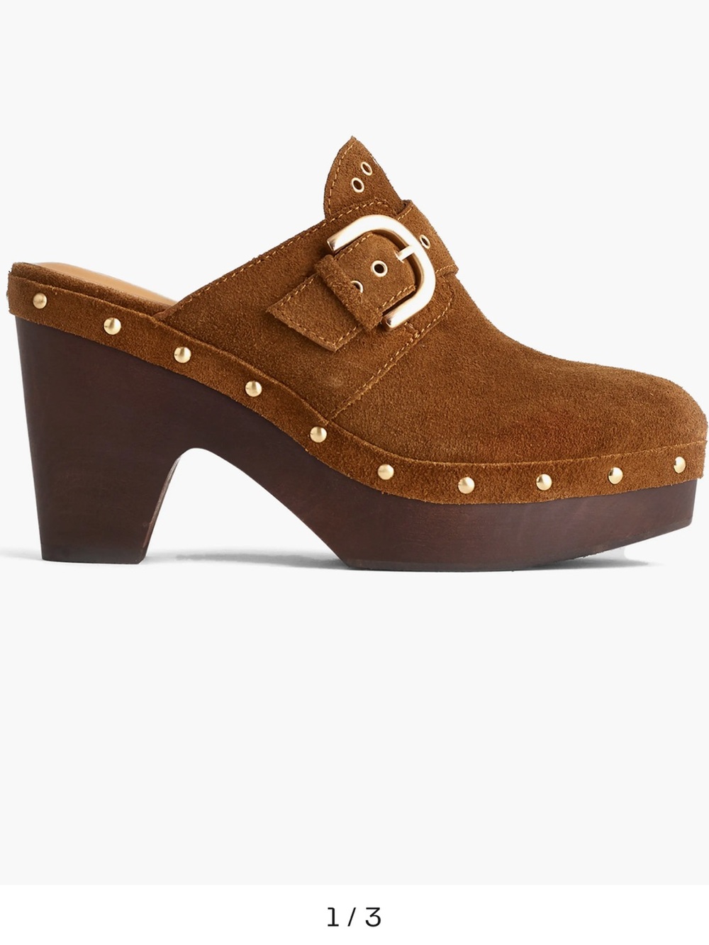Madewell Chestnut Suede Studded Buckle Clog Mules